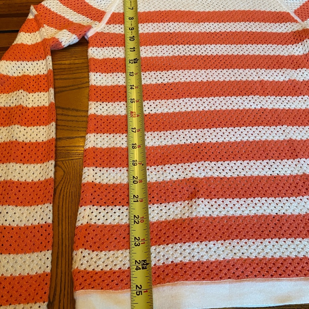 Velvet by Graham & Spencer Orange and White Silk Blend Striped Sweater - Picture 11 of 12